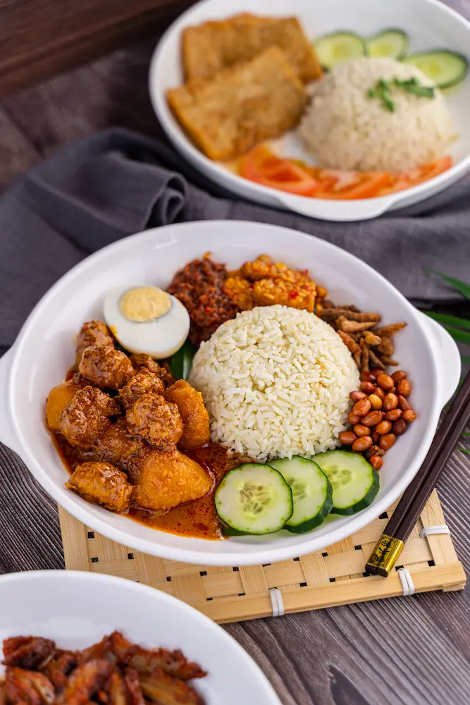 招牌仁当鸡椰浆饭 Signature Nasi Lemak with Rendang VChicken